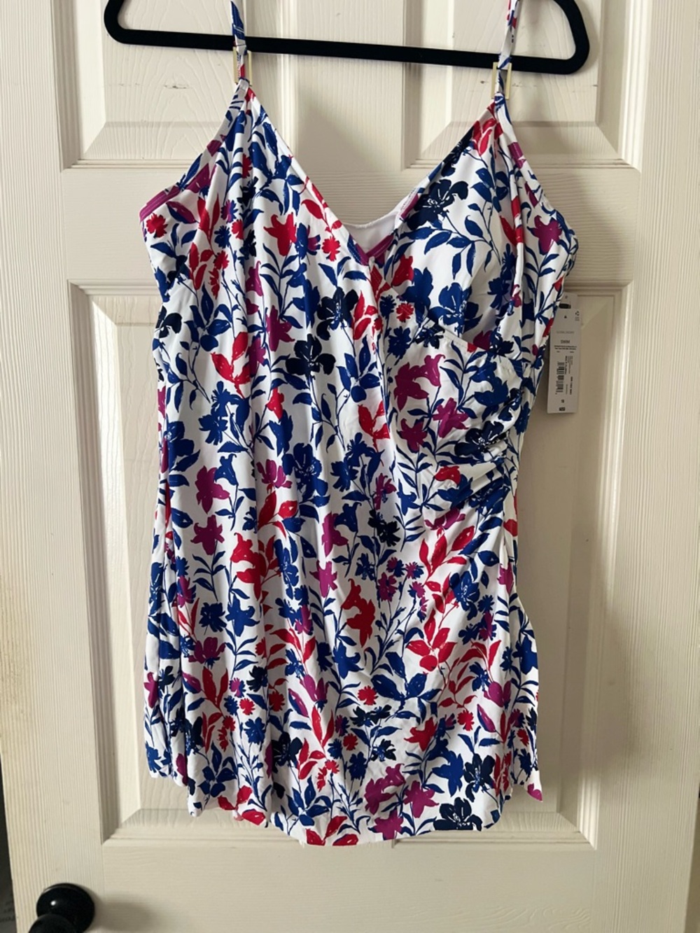 Liz Claiborne White One-Piece Swimsuit with Blue & Pink Floral Print